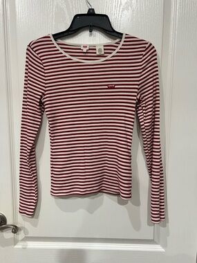 Levi's Red & White Striped Long Sleeve Crew Tee